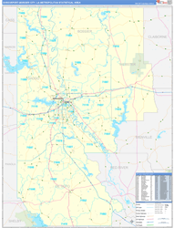 Shreveport-Bossier City Metro Area Wall Map Basic Style 2026